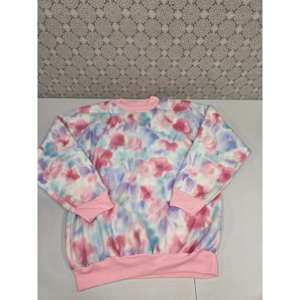New York‎ Knitworks Floral Print Pullover Sweatshirt Crewneck Medium M Fuzzy